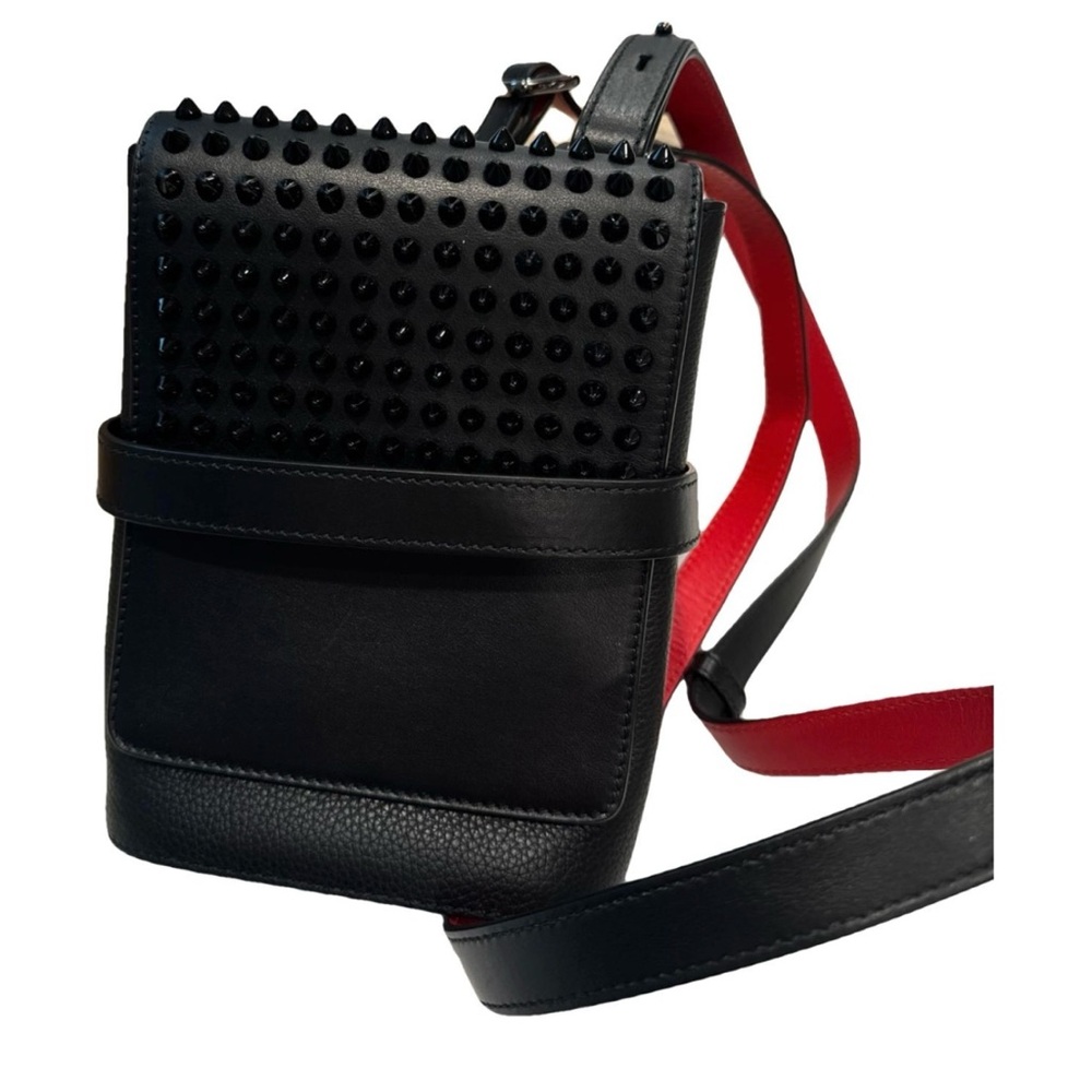 Christian Louboutin BENECH REPORTER Black and Red Studded Crossbody Bag